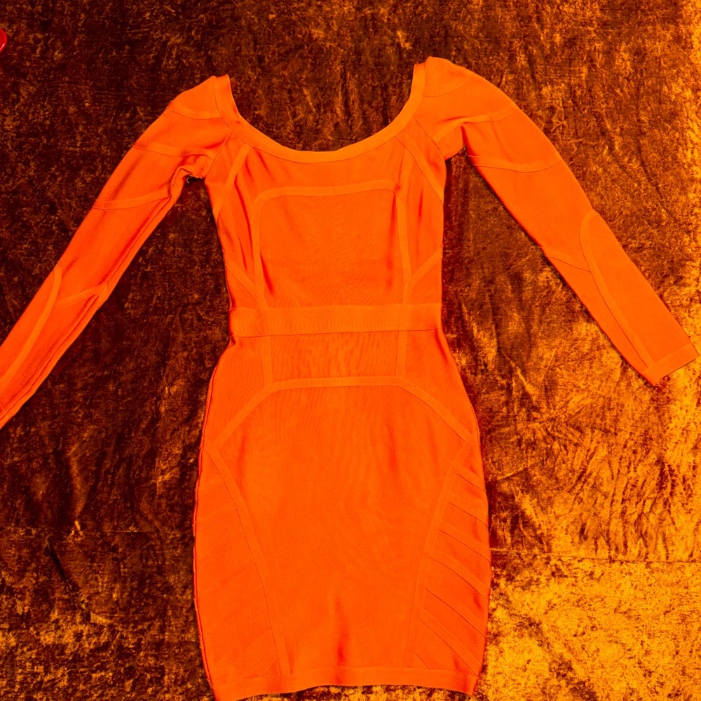 Elegant Orange Long Sleeve Dress